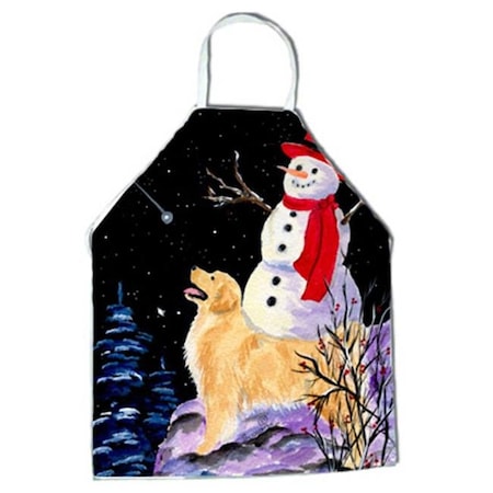 Carolines Treasures SS8579APRON Golden Retriever With Snowman In Red Hat Apron - 27 X 31 In.